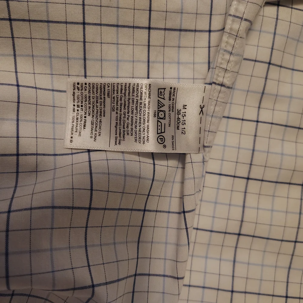 Banana Republic Men's White and Blue Professional Business Preppy Grid Shirt